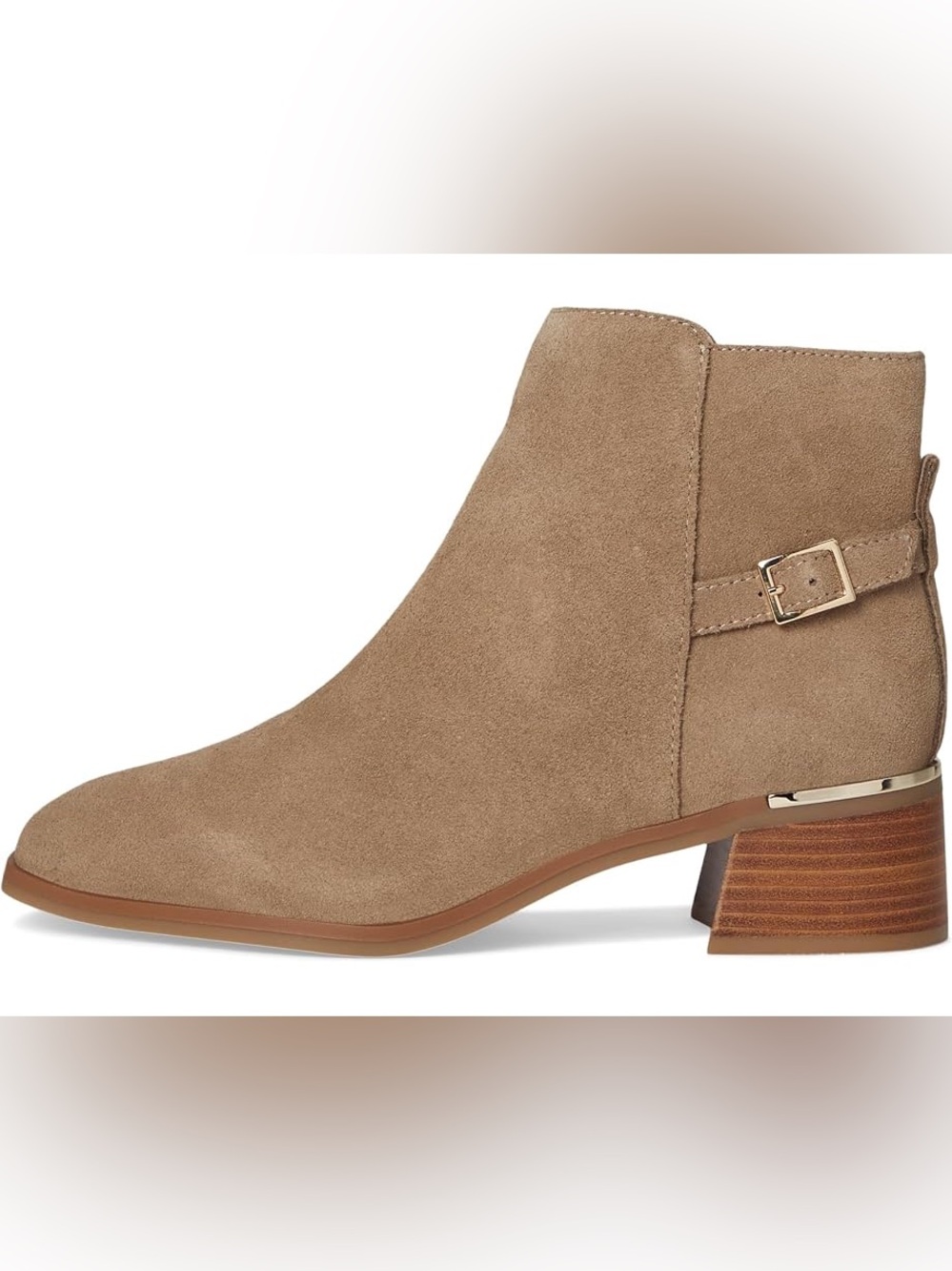 Aldo Serrafina Suede Leather Ankle Bootie with Buckle Strap - Taupe - Picture 2 of 13